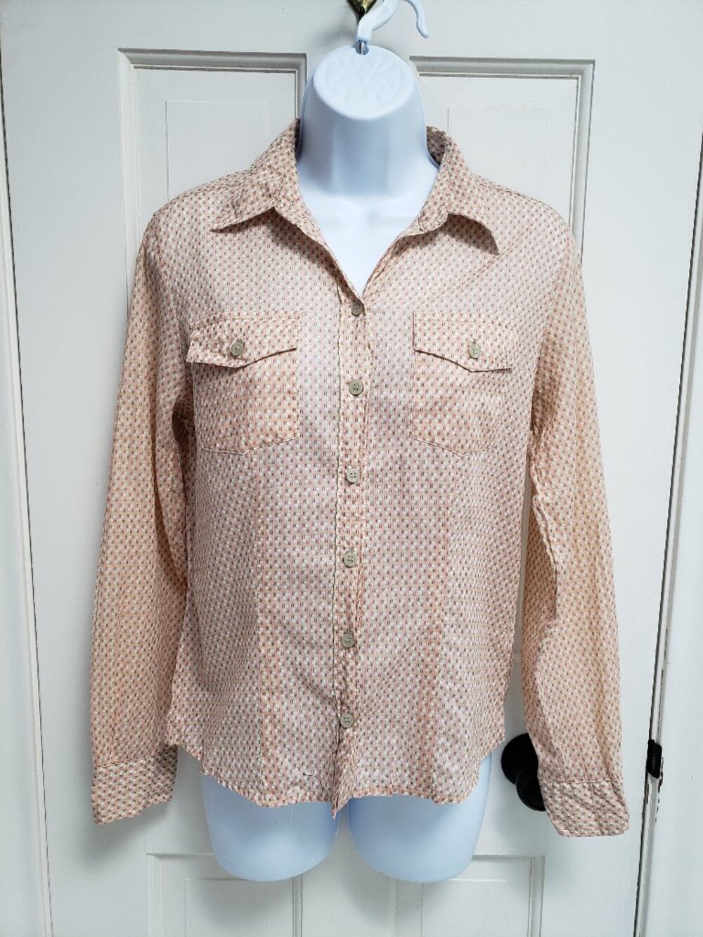 New York & Company Geometric Print Long Sleeve Button Down Shirt XS cotton